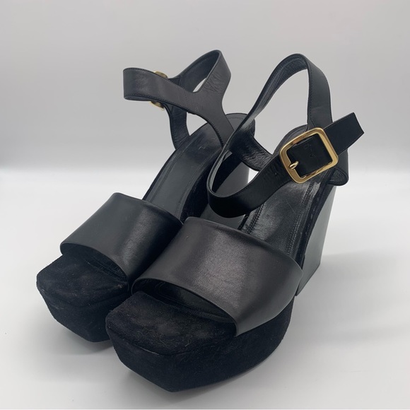 Celine Paris Chunky black suede & Leather Platform Heeled Sandals - Picture 6 of 14